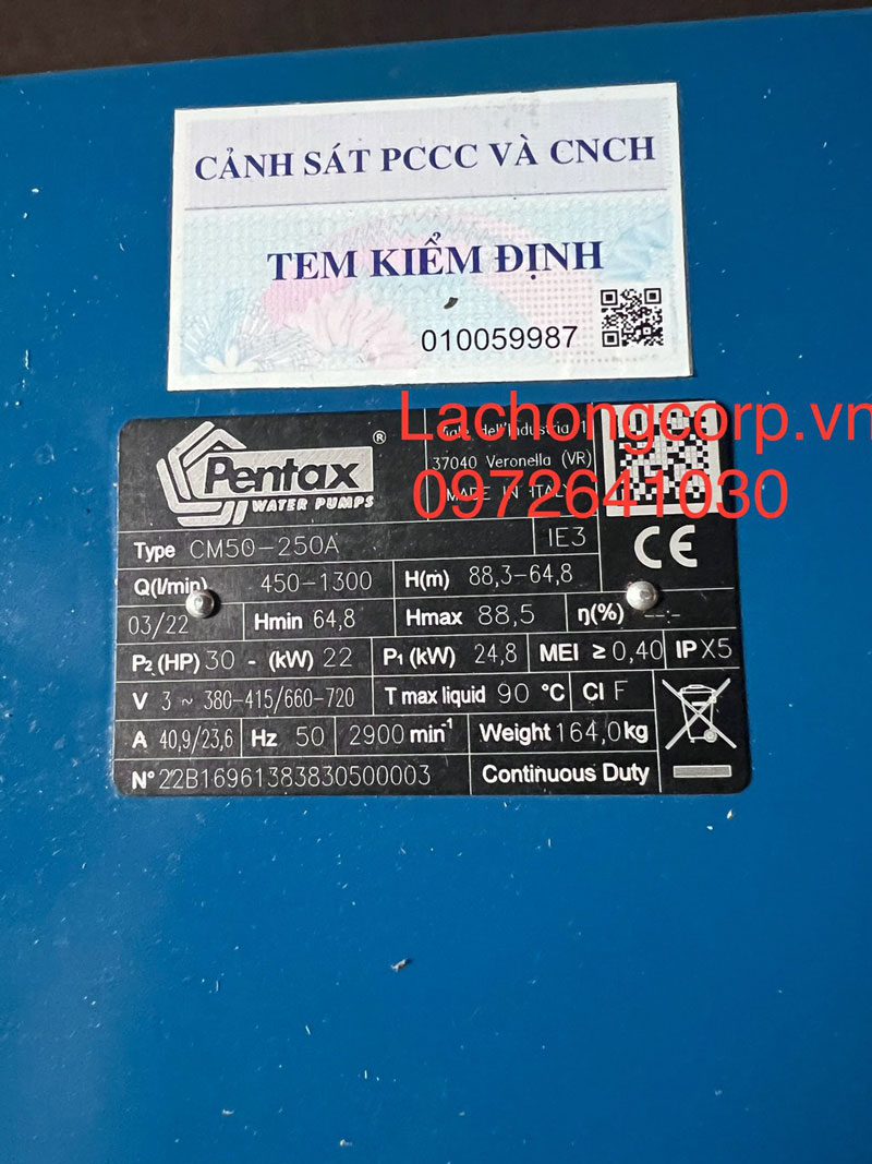 Bơm Pentax CM50-250A đã kiểm định PCCC Bơm Pentax CM50-250A đã kiểm định PCCC