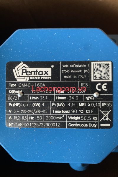 Máy bơm nước Pentax CM40-160A công suất 5.5 HP (4kW)