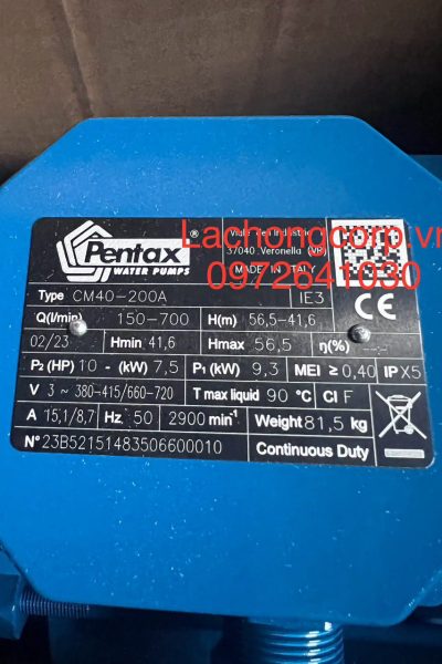 Alternative view of Máy bơm nước Pentax CM40-200A công suất 10HP (7.5kW)