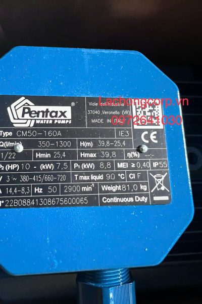 Alternative view of Máy bơm nước Pentax CM50-160A công suất 10HP (7.5kW)