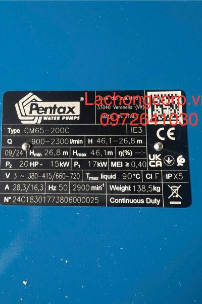 Alternative view of Máy bơm nước Pentax CM65-200C công suất 20HP (15kW)