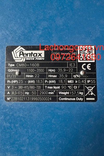 Alternative view of Máy bơm nước Pentax CM80-160B công suất 25HP (18.5kW)