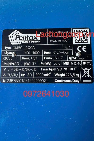 Alternative view of Máy bơm nước Pentax CM80-200A công suất 50HP (37kW)