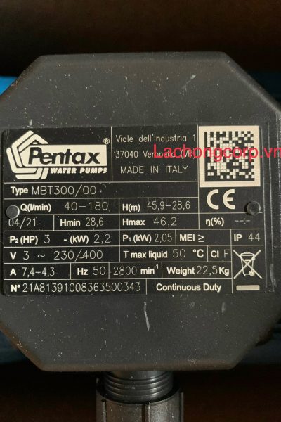 Máy bơm nước dân dụng Pentax MBT300/00 3HP (2.2kW)