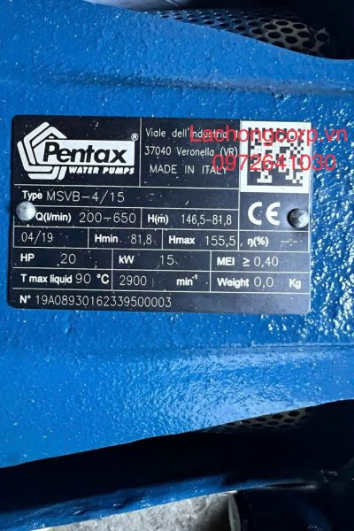 Alternative view of Bơm tăng áp đa tầng cánh Pentax MSVB-4/15 20HP (15kW)