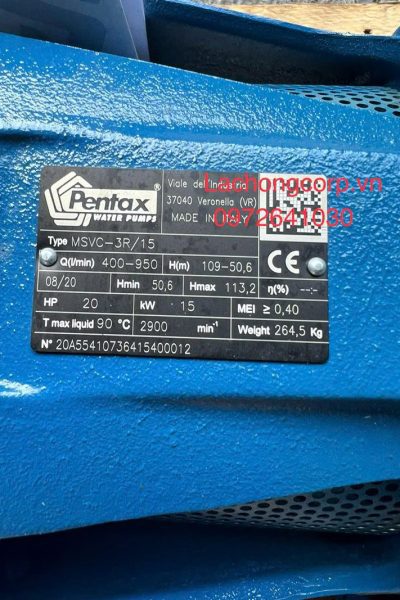 Alternative view of Bơm tăng áp đa tầng cánh Pentax MSVC-3R/15 20HP (15kW)