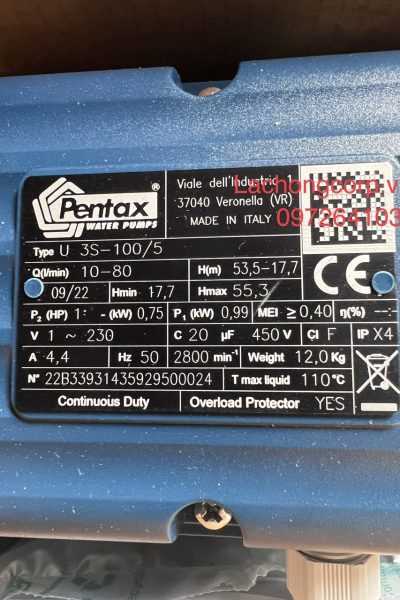 Alternative view of Máy bơm tăng áp trục ngang Pentax U3S-100/5