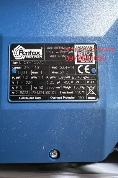 Máy bơm tăng áp trục ngang Pentax U5S-150/5