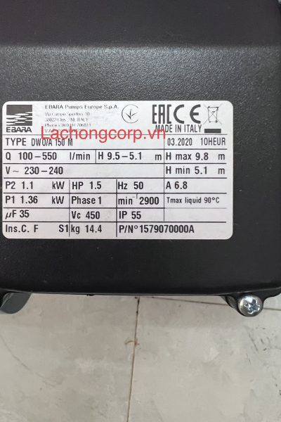 Máy bơm bùn đặt cạn Ebara DWO/A 150M