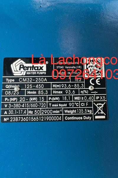 Alternative view of Máy bơm nước Pentax CM32-250A công suất 20HP (15kw)