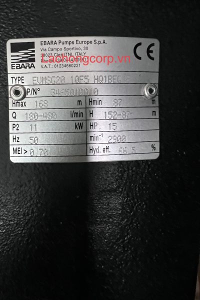 Alternative view of Máy bơm trục đứng đa tầng cánh Ebara EVMSG 20 10F5 Q1BEG E/11