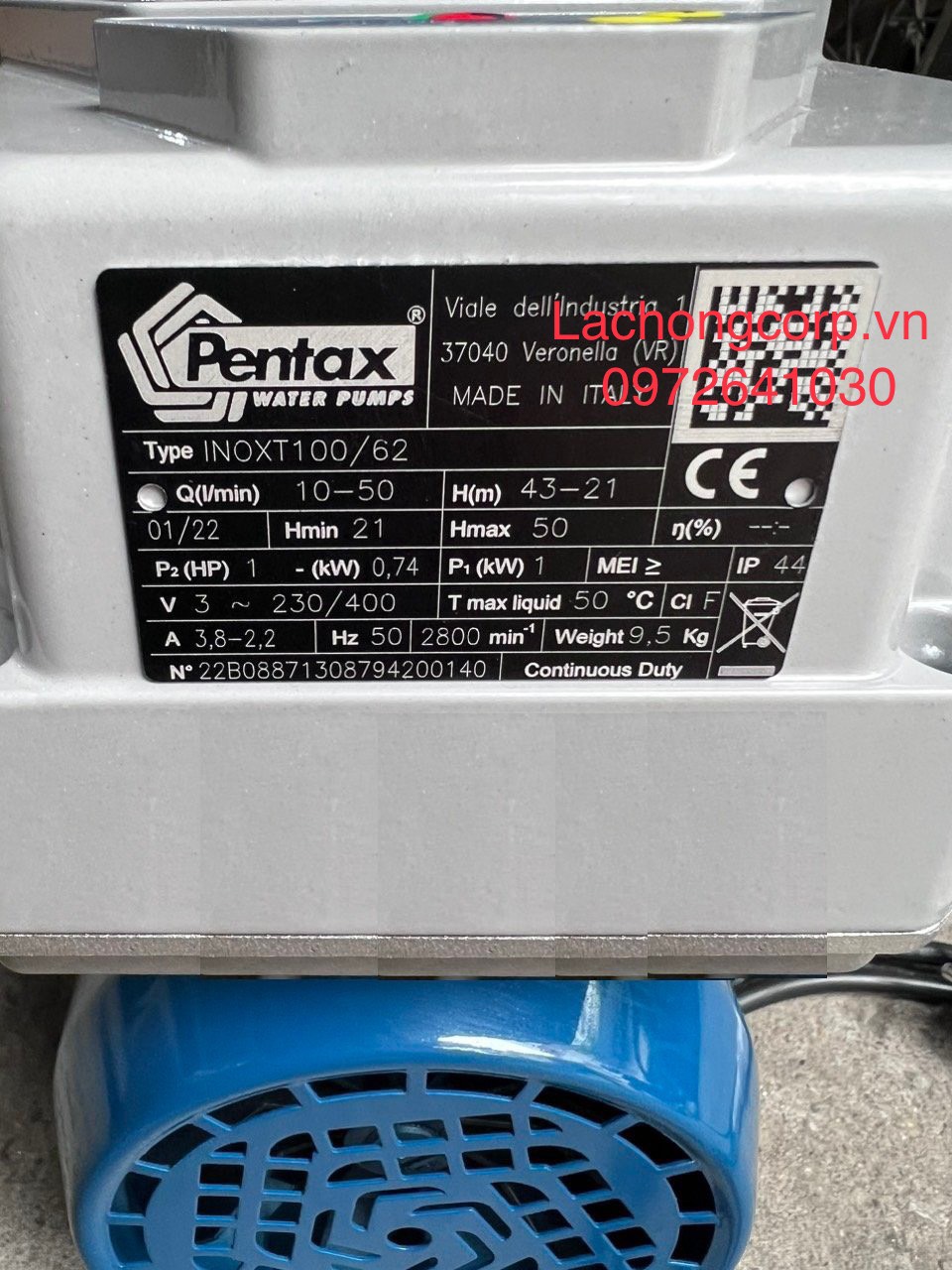 Cụm bơm tăng áp Pentax sử dụng bơm Pentax INOXT100/62