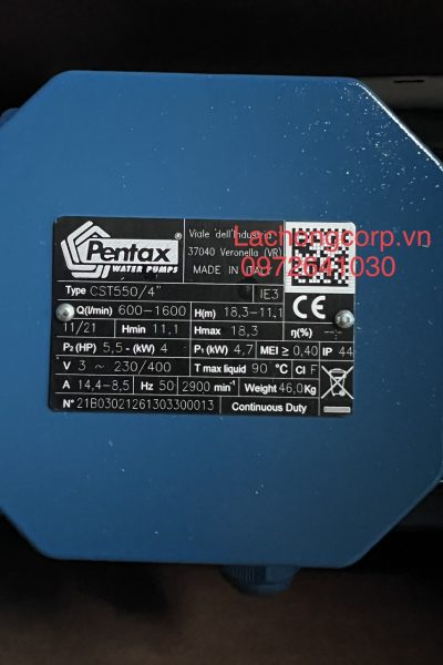 Bơm lưu lượng Pentax CST550/4 công suất 5.5HP (4kW)