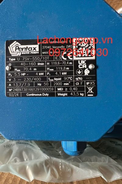 Alternative view of Máy bơm tăng áp trục đứng Pentax U7SV-550/10T (Cánh Inox)