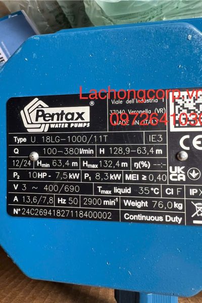 Alternative view of Máy bơm tăng áp trục đứng đa tầng cánh Pentax U18LG-1000/11T