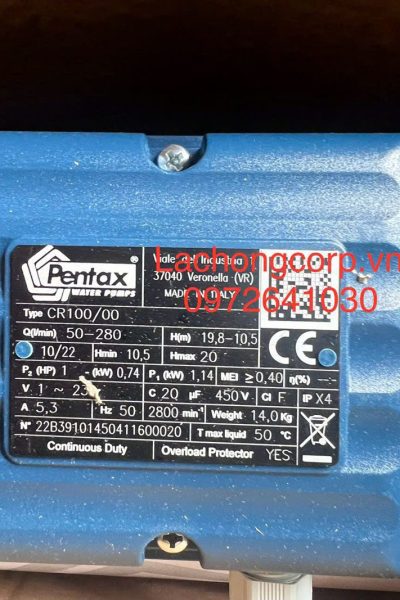 Alternative view of Máy bơm Pentax CR100/00 công suất 1HP (0.74kW)