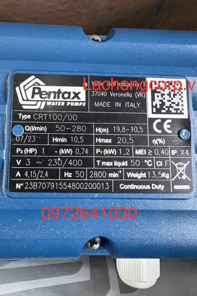 Alternative view of Máy bơm Pentax CRT100/00 công suất 1HP (0.74kW)