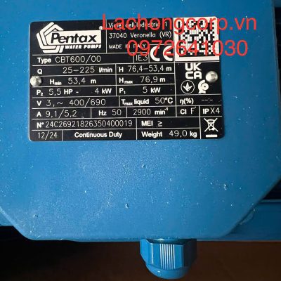 Alternative view of Máy bơm nước Pentax CBT600/00 công suất 5.5HP (4kW)