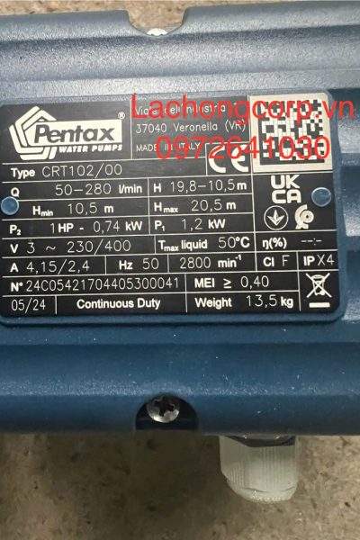 Alternative view of Máy bơm Pentax CRT102/00 công suất 1HP (0.74kW)