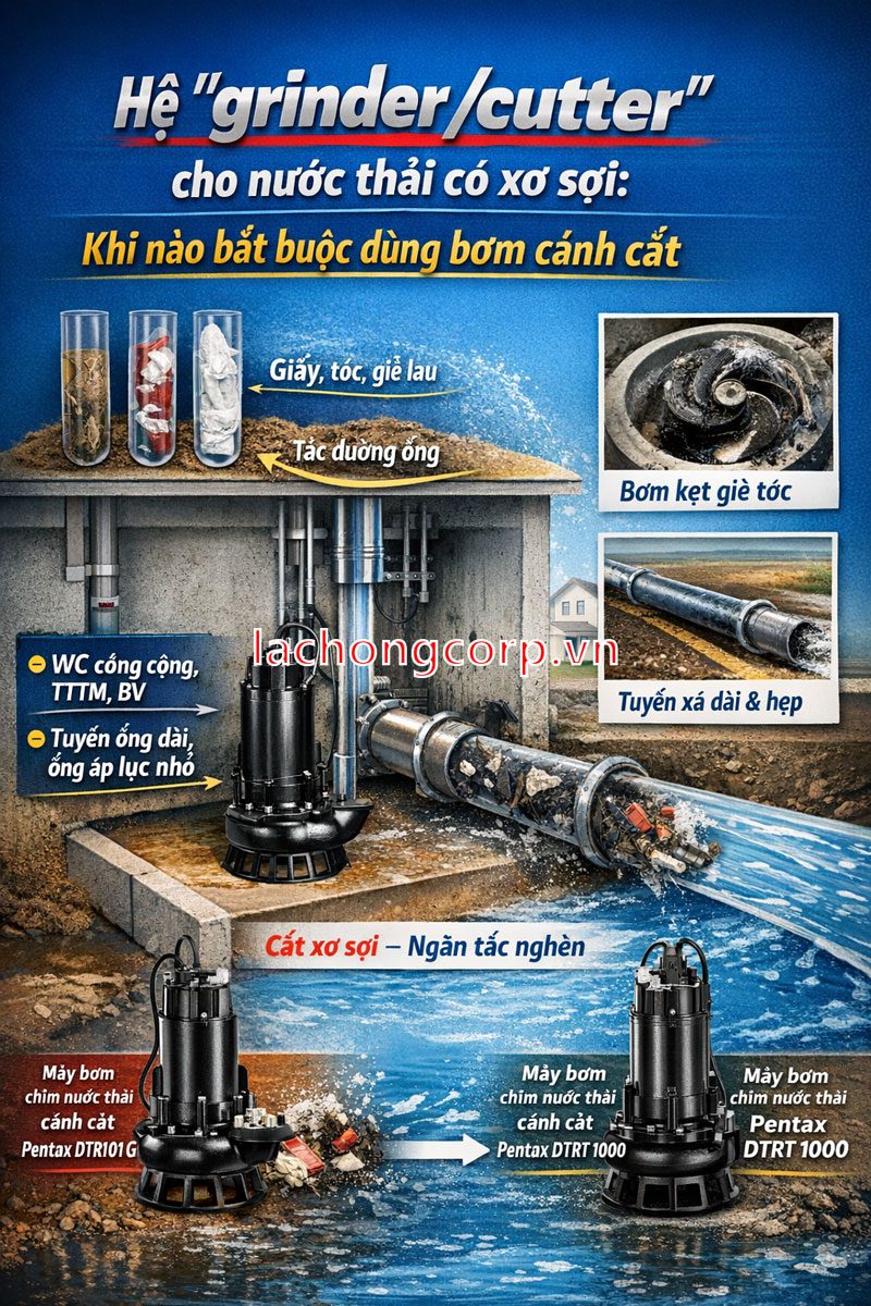 Hệ “grinder/cutter” cho nước thải có xơ sợi: khi nào bắt buộc dùng bơm cánh cắt